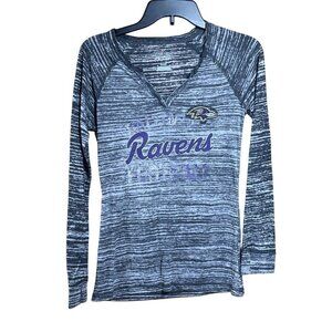 Majestic Baltimore Ravens Football T-Shirt Women's V-Neck Burnout Lightweight S